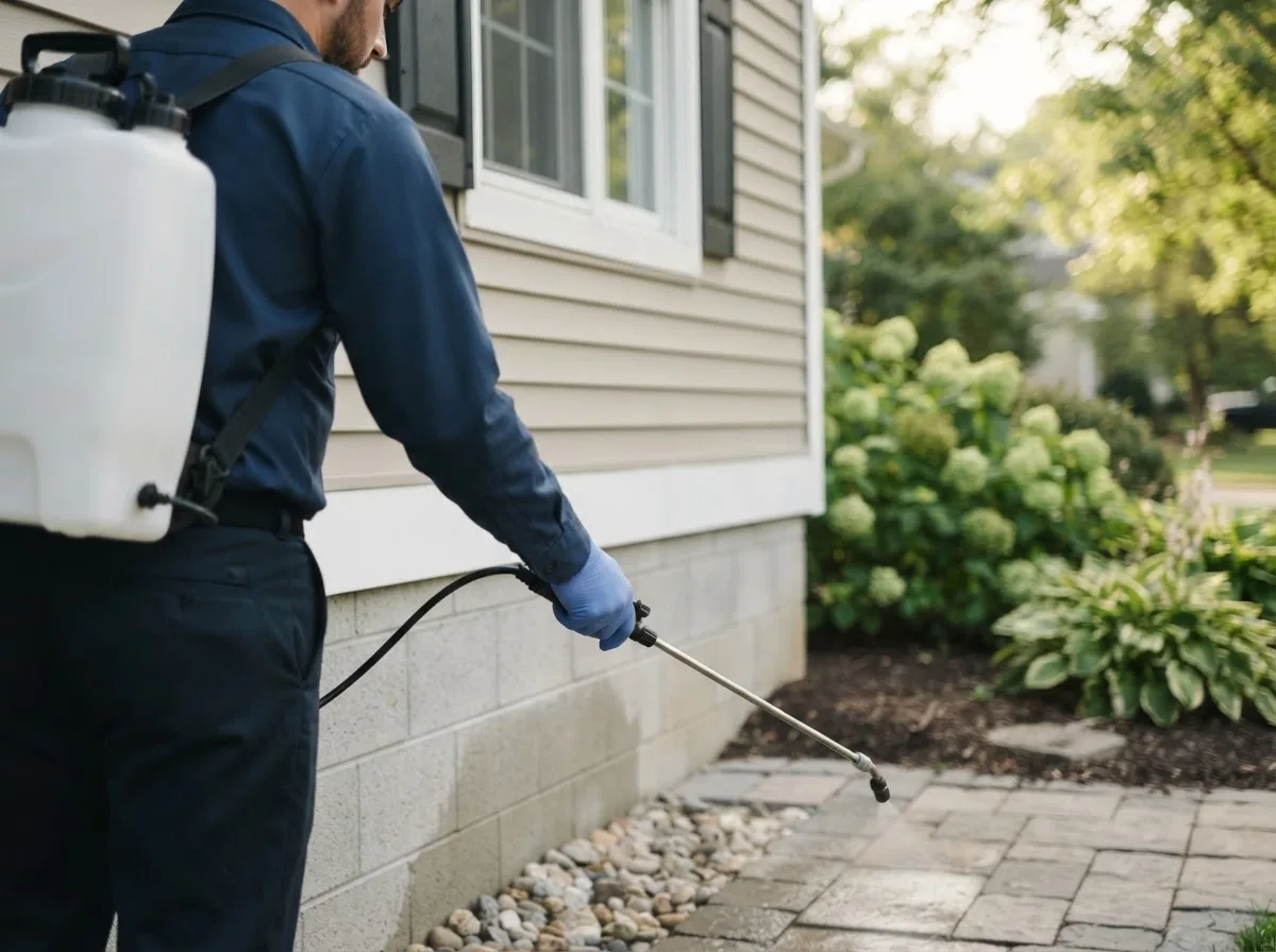 Pest control technician inspecting a home in Garrattsville, NY
